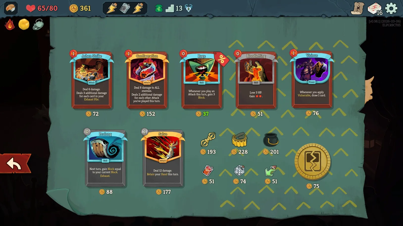 The Merchant shop in Slay the Spire 2 — buy cards, relics, potions, and card removal