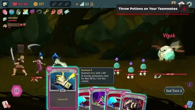 Throwing a potion at a teammate in Slay the Spire 2 co-op combat